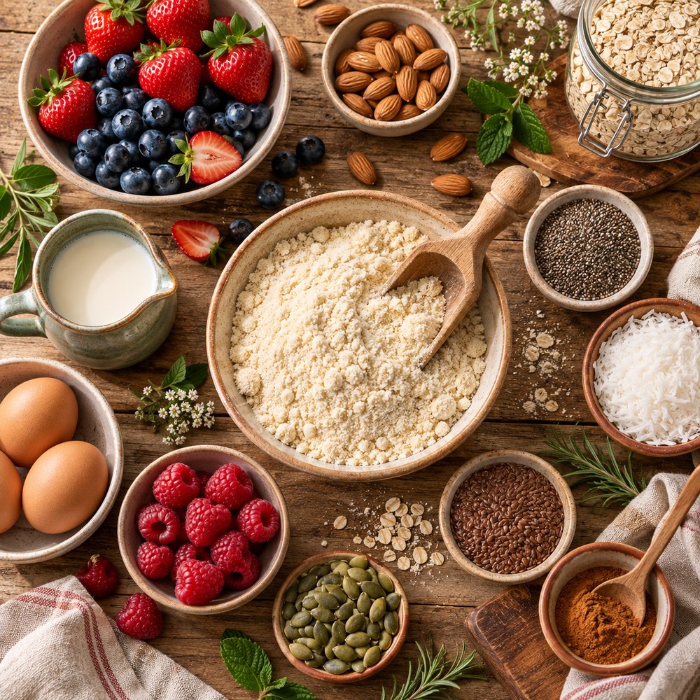 Fresh gluten-free and sugar-free baking ingredients